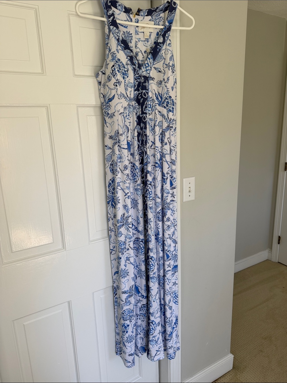 Lilly Pulitzer White and Navy Blue Floral Maxi Dress